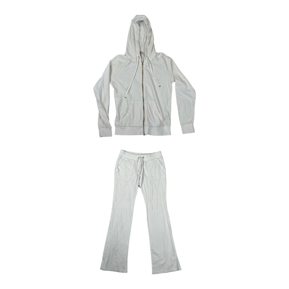 Juicy Couture Tracksuit Womens XS/S White Velour Zip Hoodie Pants 2 Piece Y2K